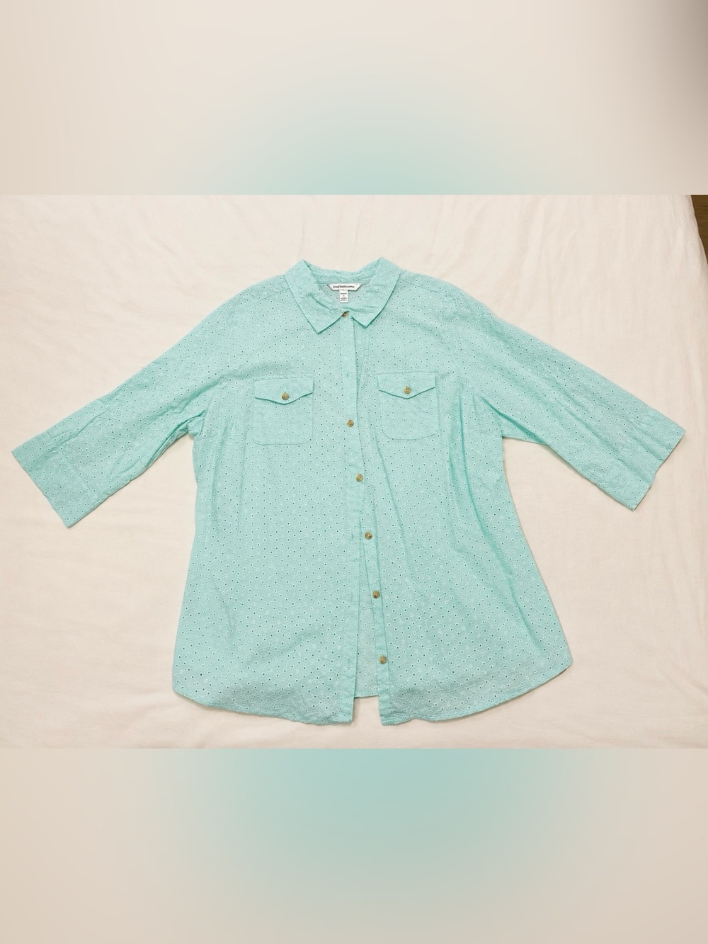 croft & barrow Mint Green Eyelet Button-Down Shirt